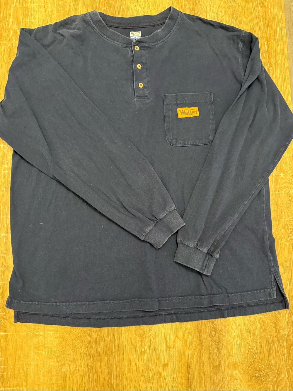 Walls Navy Long-Sleeve Henley with Pocket Patch